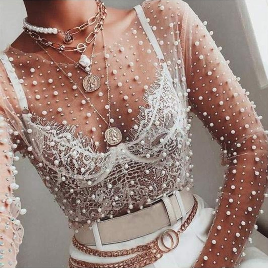 Oh Pearl Mesh Top [white]