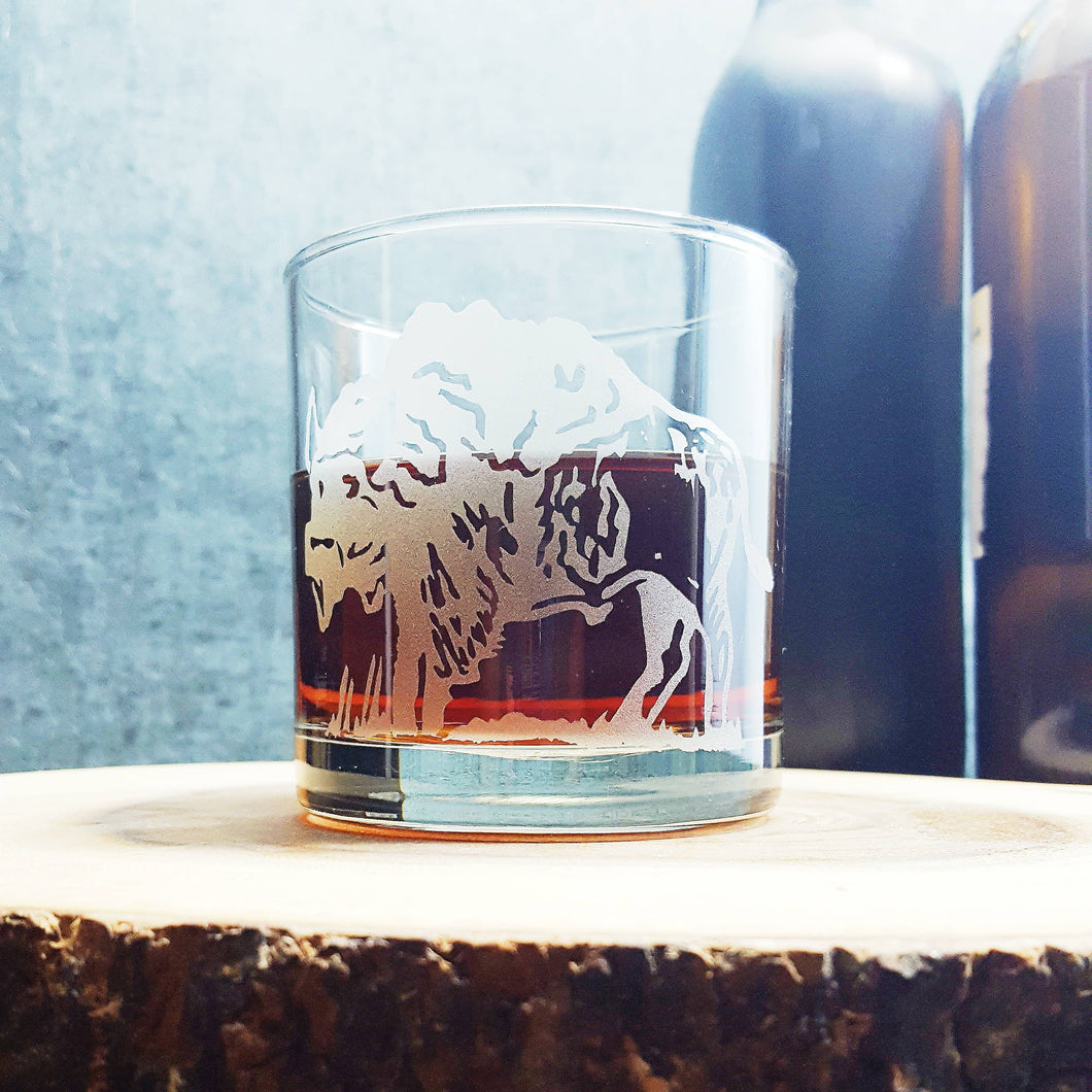 Buffalo Etched Whiskey Glass