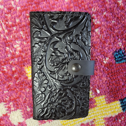 Black Floral Embossed Wallet