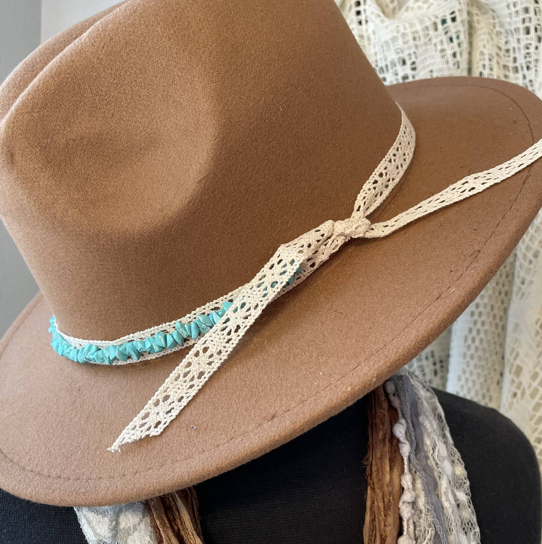 Turquoise Magnesite Chips & Lace Hat Band